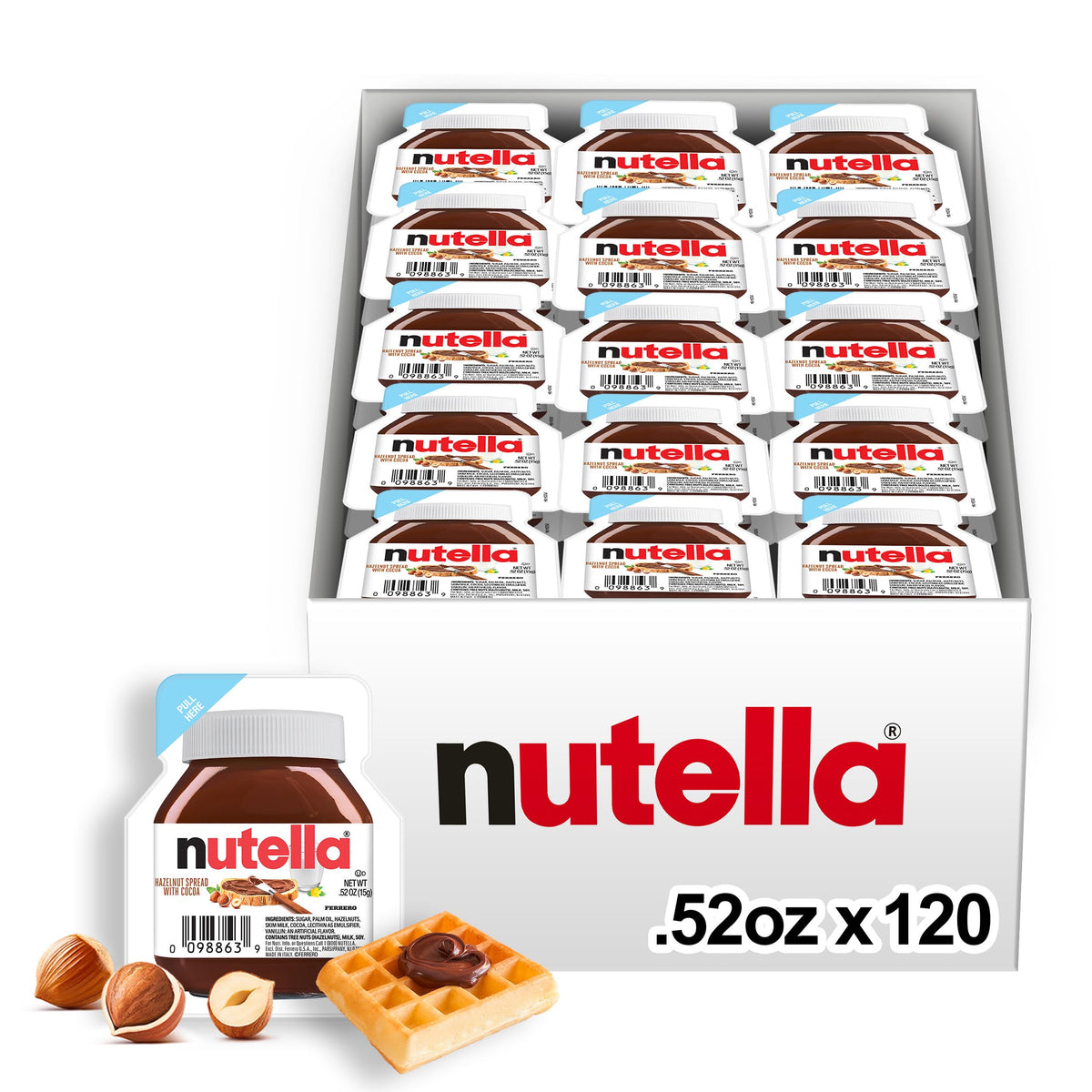 Nutella mini cup presents a creamy hazelnut spread for a quick breakfast.