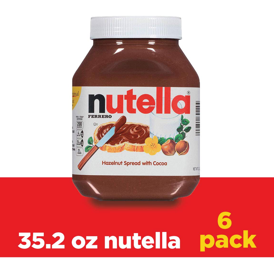 Nutella six-jar pack, back view with label visible for authenticity.