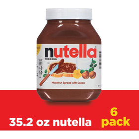 Nutella six-jar pack, back view with label visible for authenticity.
