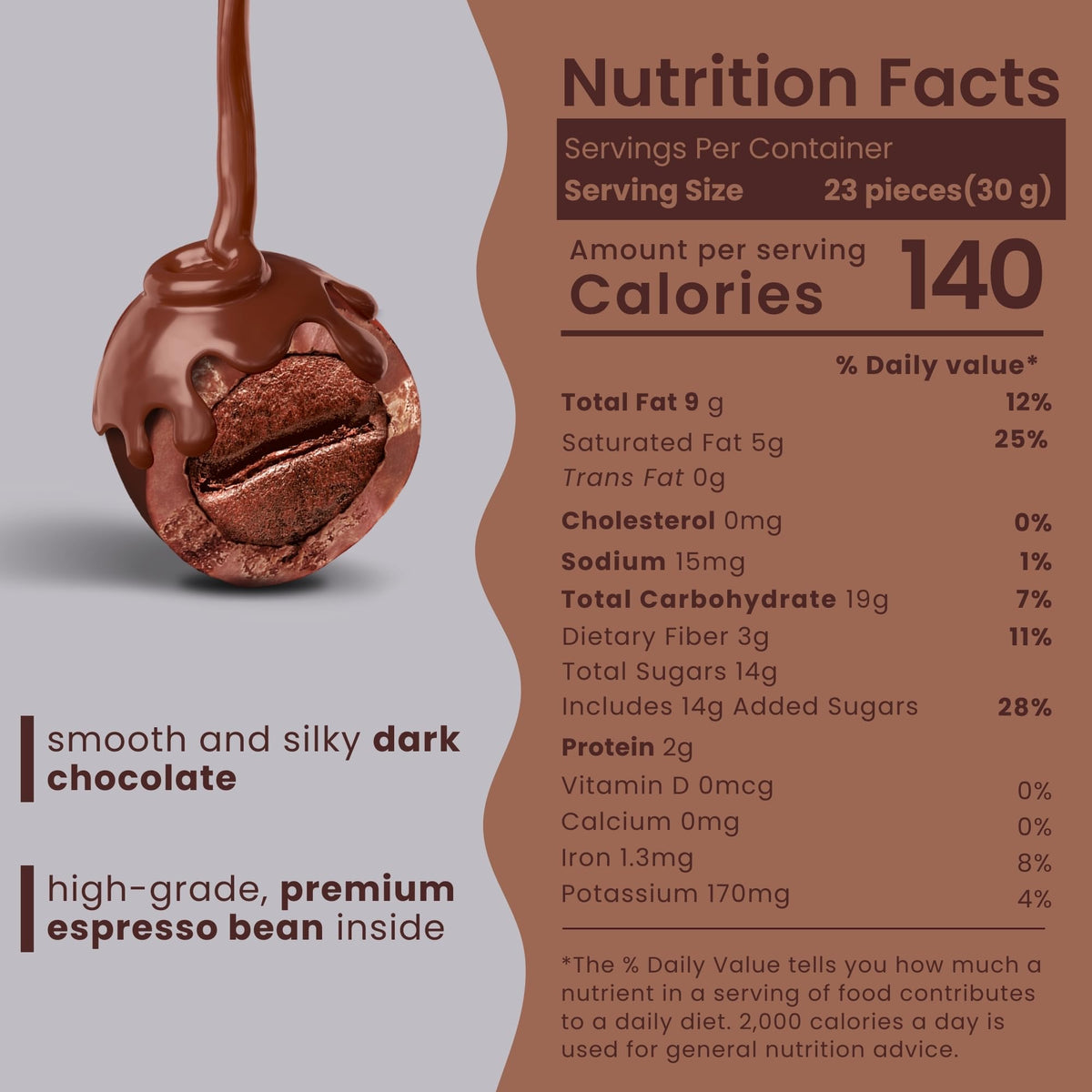 Nutic crunchy texture of chocolate-coated espresso bean closeup