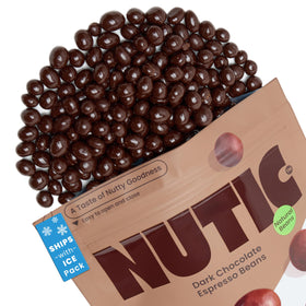 Nutic dark chocolate espresso beans in package highlighting premium flavor and convenience