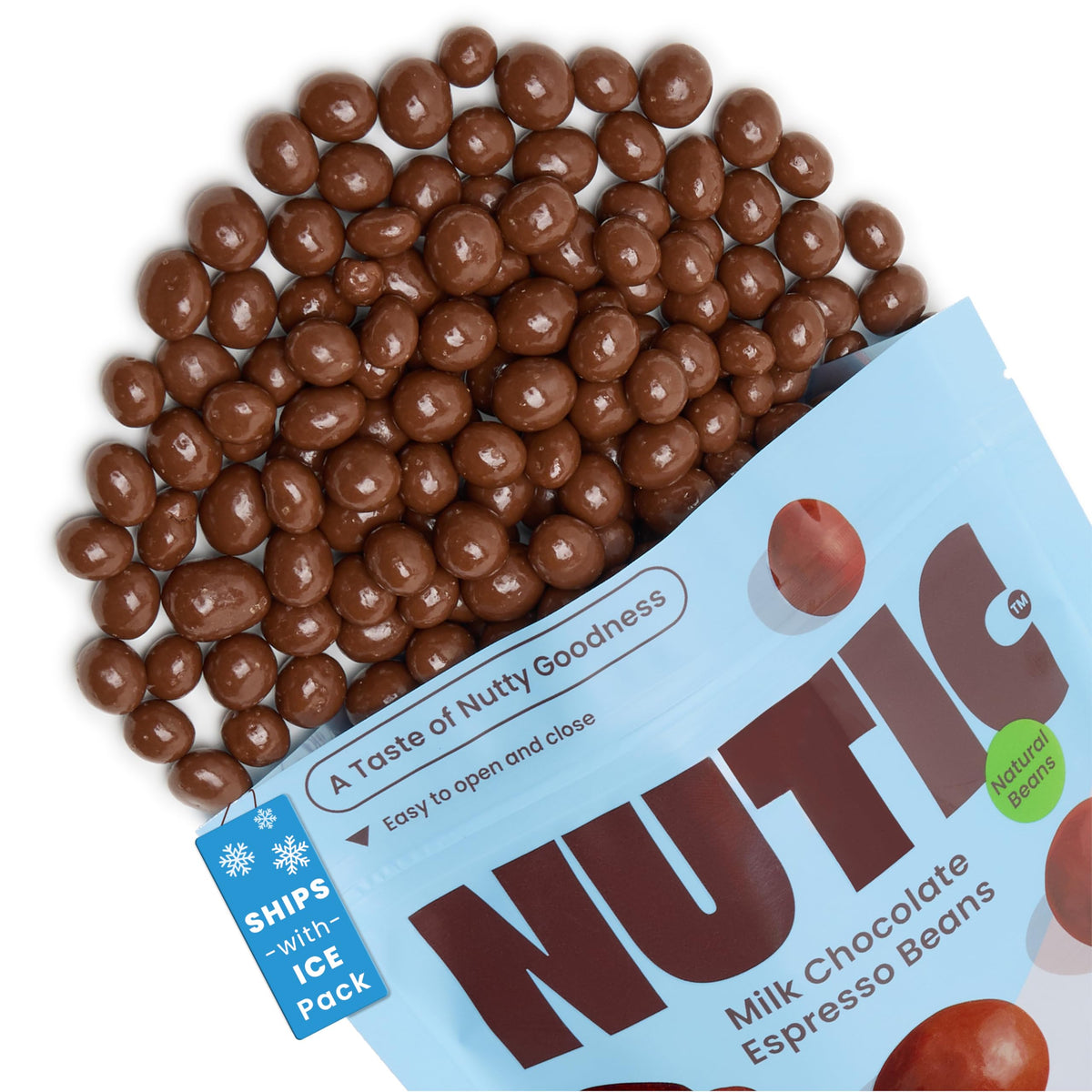 Nutic Gourmet Milk Chocolate Espresso Beans in a 1lb pack for premium snacking.