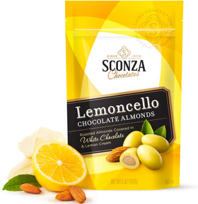 Nutic Lemoncello almonds front view in a gift-ready package.