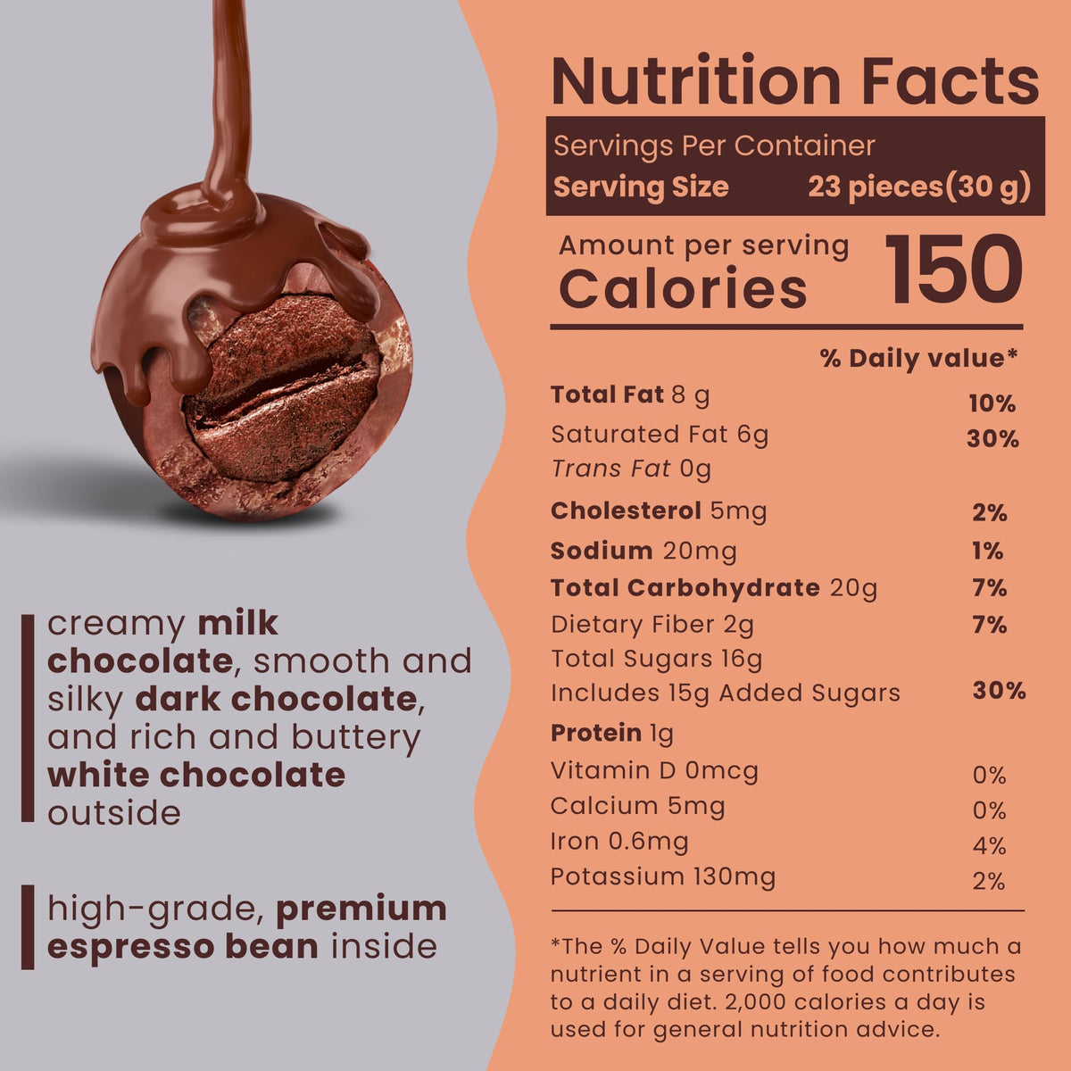 Nutic Tri White Milk Dark Espresso Beans chocolate textures close-up
