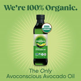 Nutiva avocado oil kitchen scene suggesting healthy monounsaturated fat use.