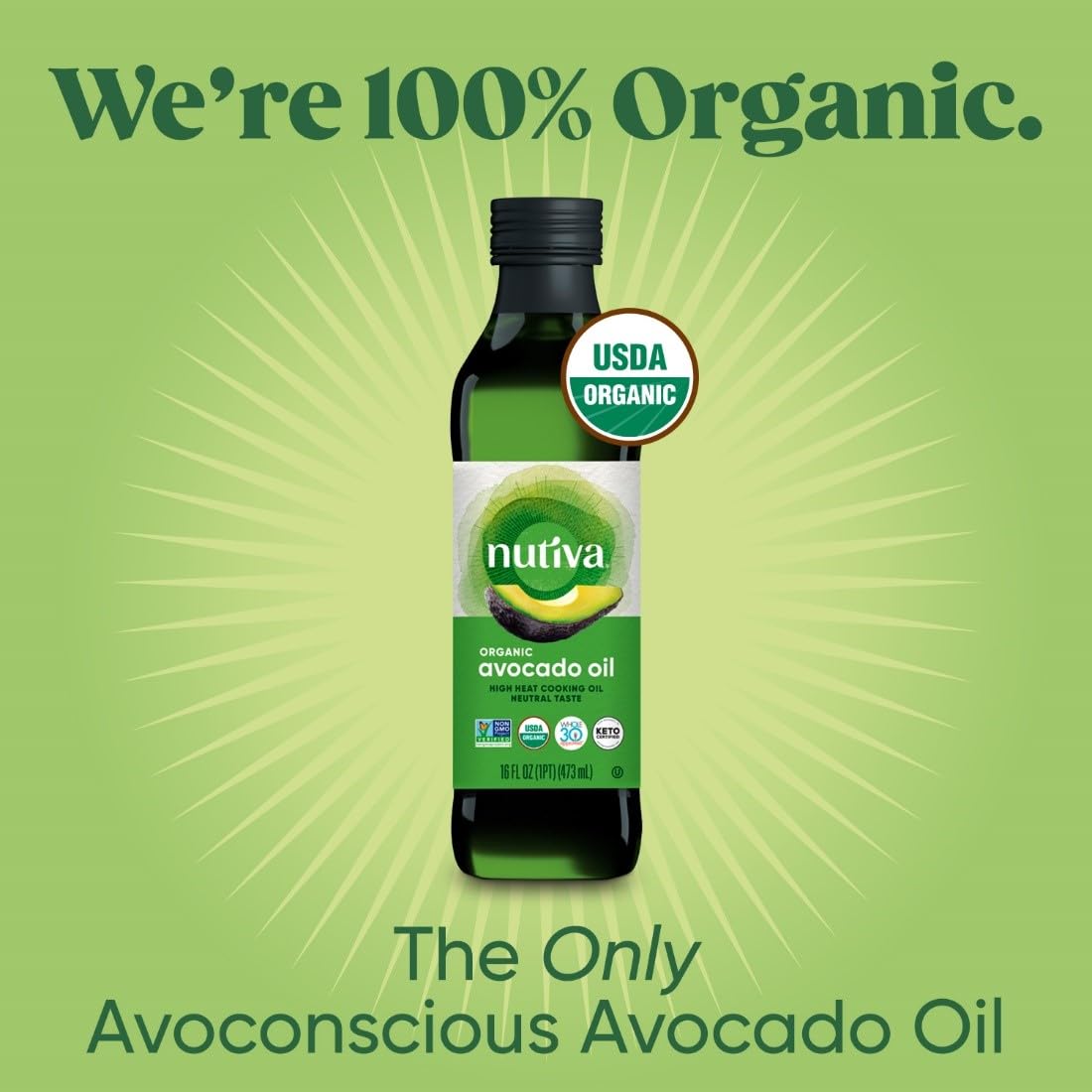 Nutiva avocado oil used as hair or skin oil for nourishment.