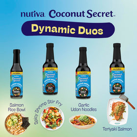 Nutiva Coconut Aminos glass bottle with USDA Organic label visible.