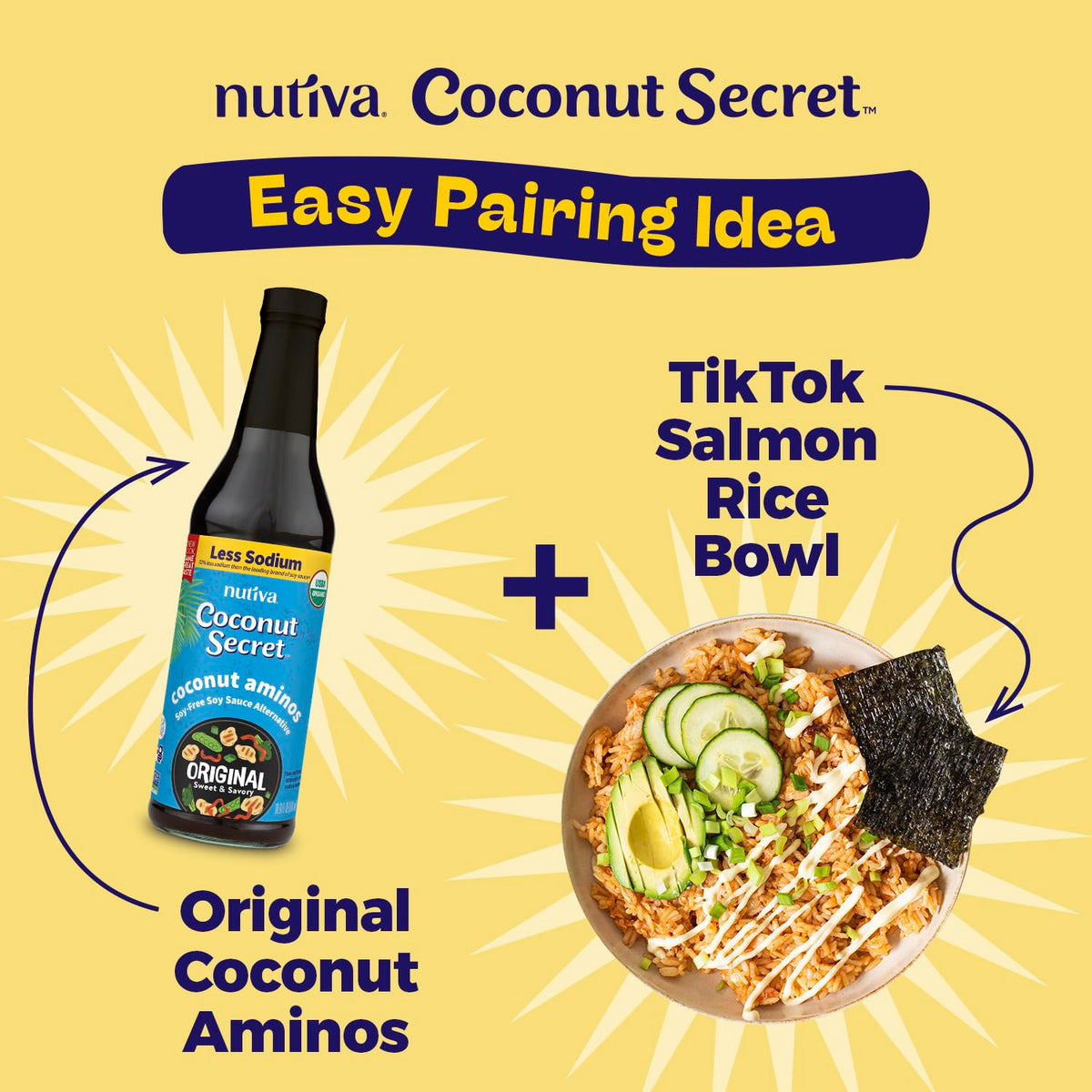 Nutiva Coconut Aminos marinade bowl adding tangy-sweet depth to ingredients.