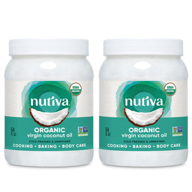 Nutiva organic coconut oil bottle pour showing natural aroma for cooking