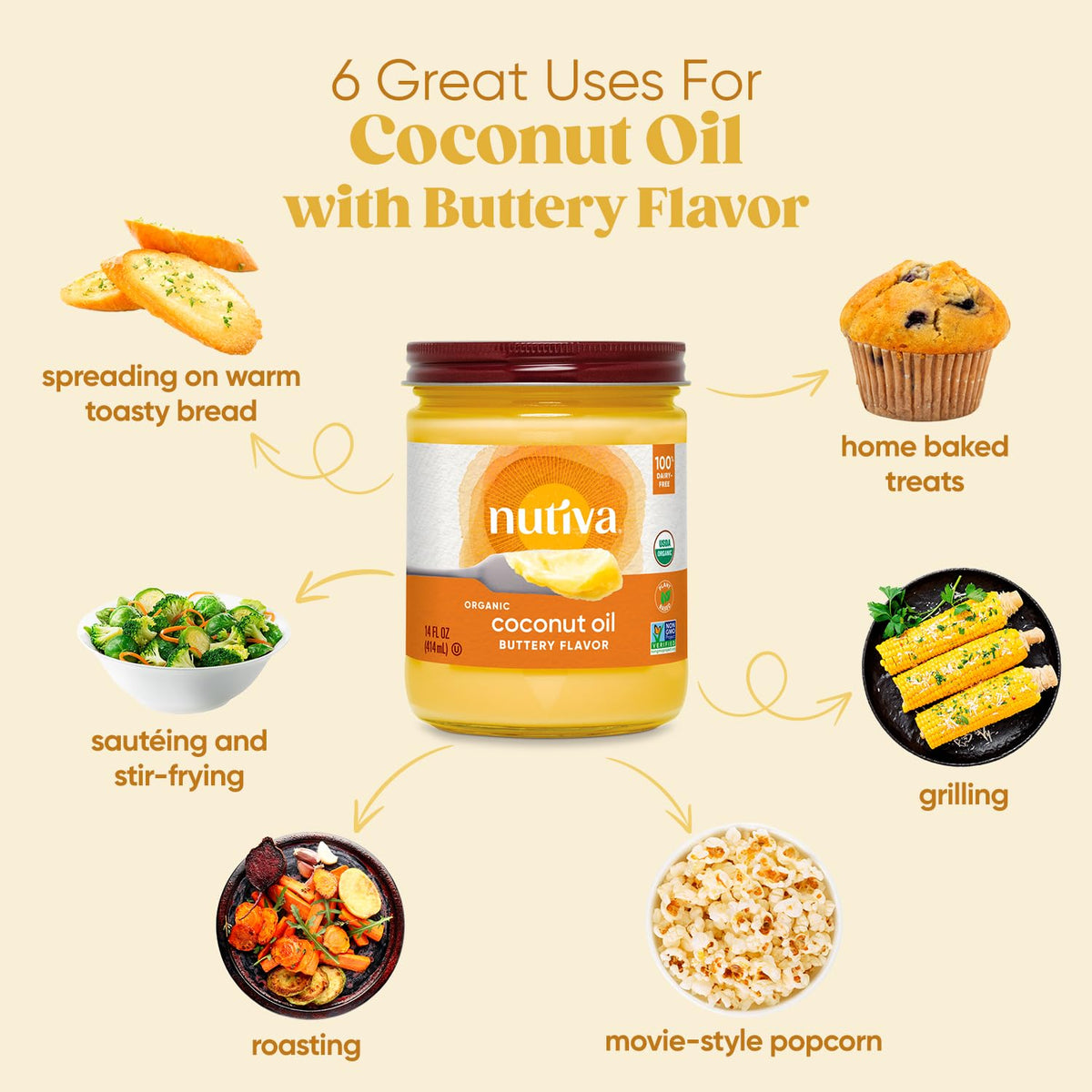 Nutiva butter-flavored coconut oil being poured for recipes