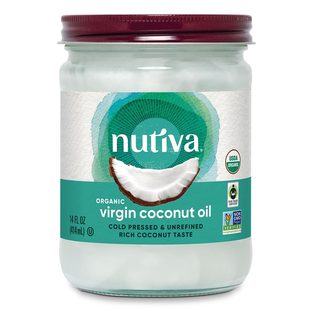 Nutiva Coconut Oil in a glass jar shows premium aroma and versatile cooking uses.