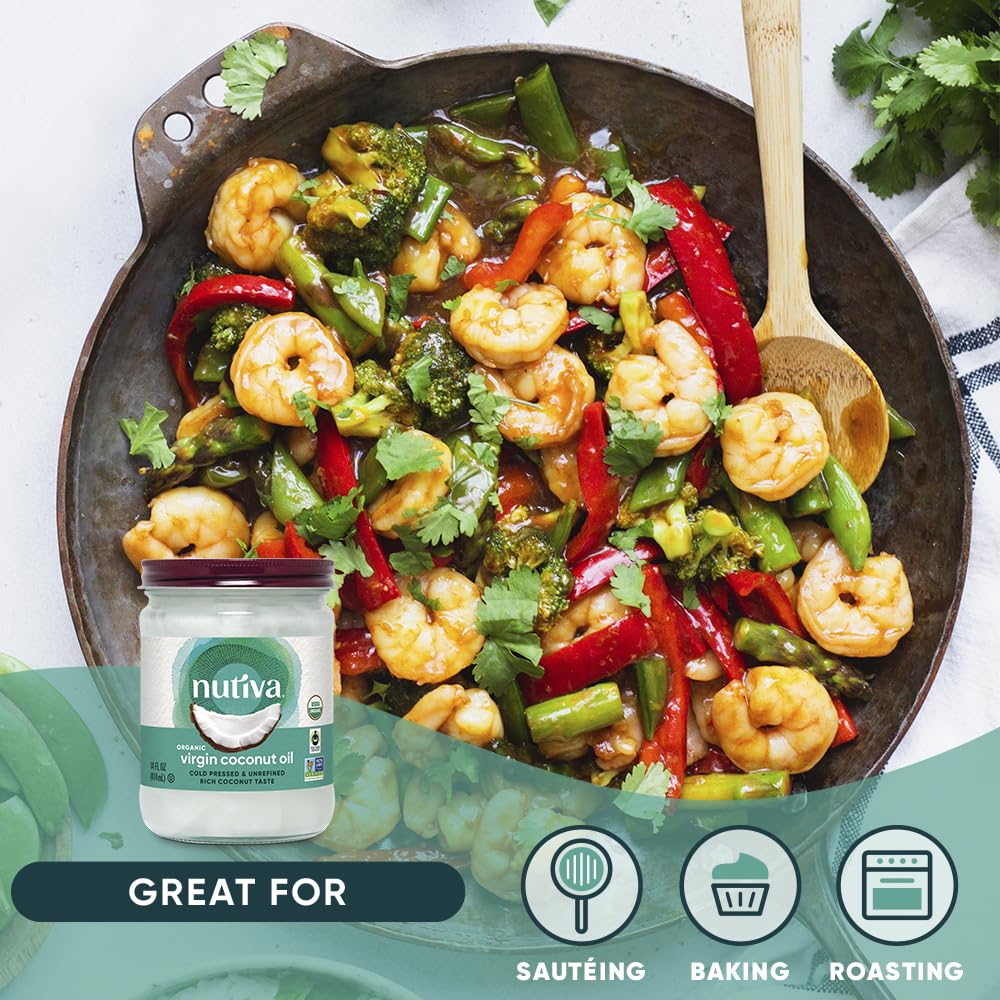 Nutiva Coconut Oil is solid at room temperature, ready to scoop for baking and sautéing.