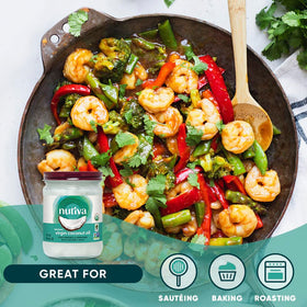 Nutiva Coconut Oil is solid at room temperature, ready to scoop for baking and sautéing.