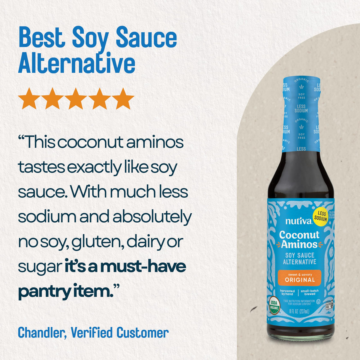 Nutiva Coconut Secret Coconut Aminos pour bottle ideal for marinades and sushi