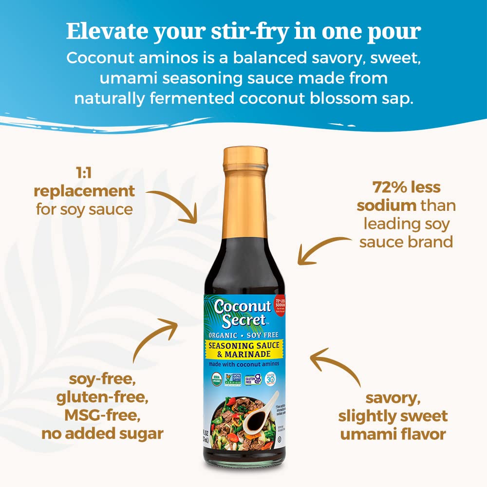 Nutiva Coconut Secret Coconut Aminos sizzling in a wok during a stir-fry.