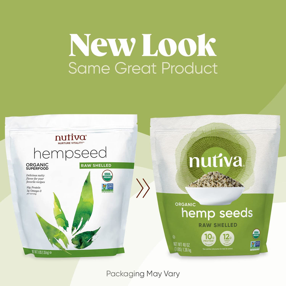 Nutiva hemp seed being poured over a bright salad