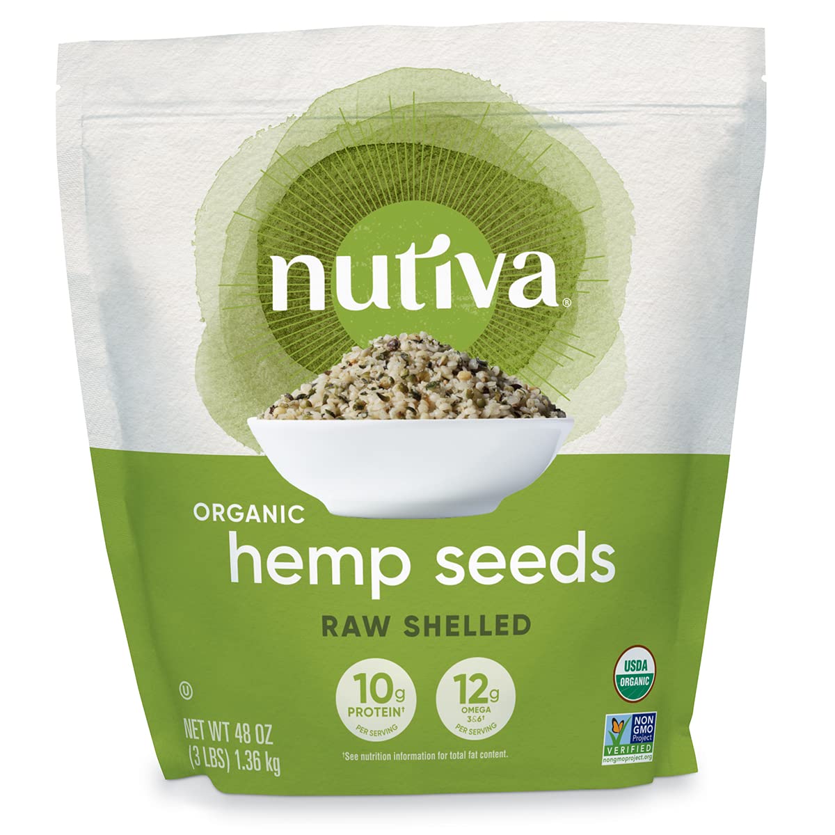 Nutiva hemp seed bowl showing omega-rich crunch ideal for salads