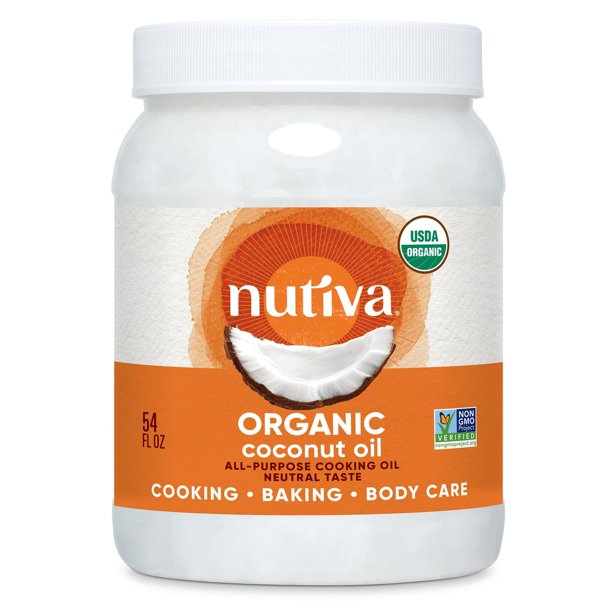 Nutiva steam-refined coconut oil bottle pour for neutral cooking.