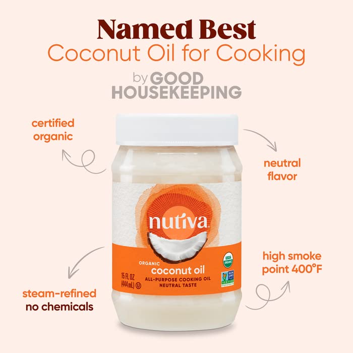 Nutiva Steam Refined Coconut Oil in a hot pan for high-heat cooking up to 400°F