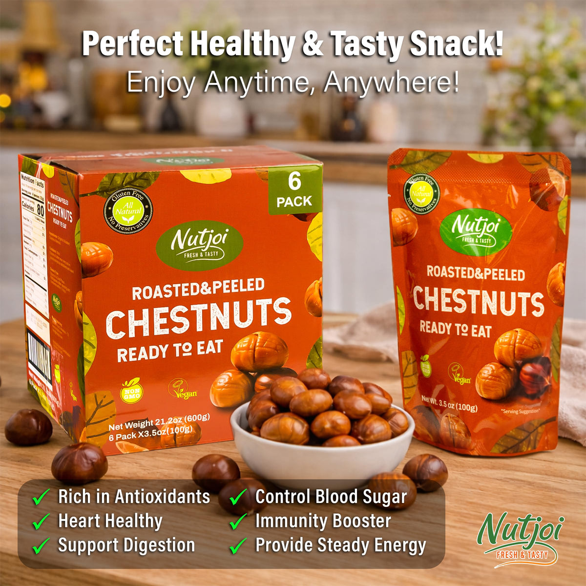 Nutjoi chestnuts pack six, ideal for family snacking