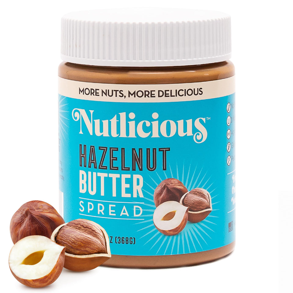 Nutlicious hazelnut butter spread packaging highlights premium USA-made quality