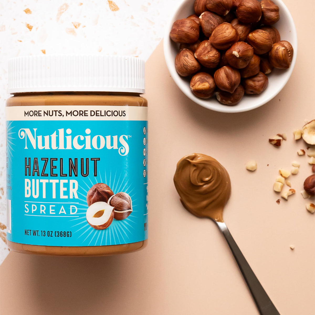 USA-made Nutlicious hazelnut butter spread with no palm oil