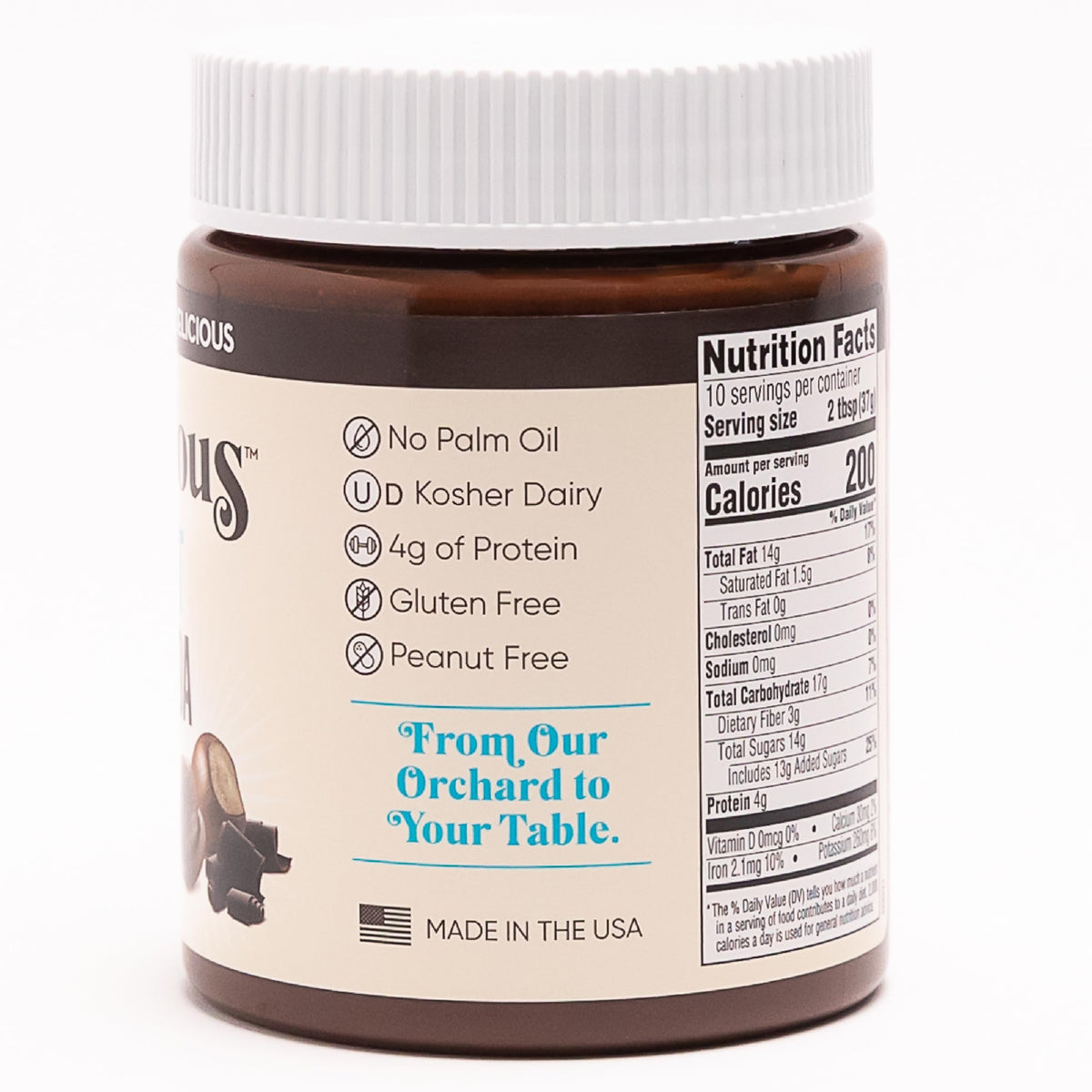 Nutlicious Hazelnut Dark Cocoa Spread pour showing smooth flow for toast.