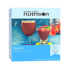 Nutmeg State Nutrition chocolate pudding box shown as a convenient meal option