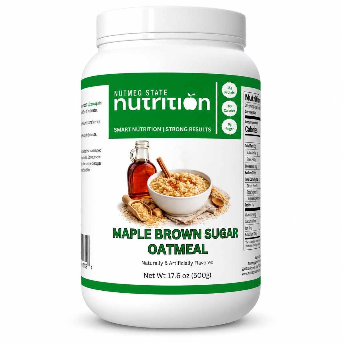 Nutmeg State Nutrition maple brown sugar oatmeal canister for a high-protein breakfast