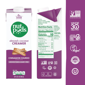 nutpods Cinnamon Churro unsweetened creamer in a coffee cup highlighting keto-friendly option