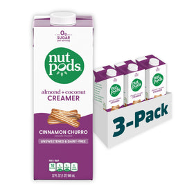 nutpods Cinnamon Churro unsweetened creamer poured into coffee for dairy-free richness
