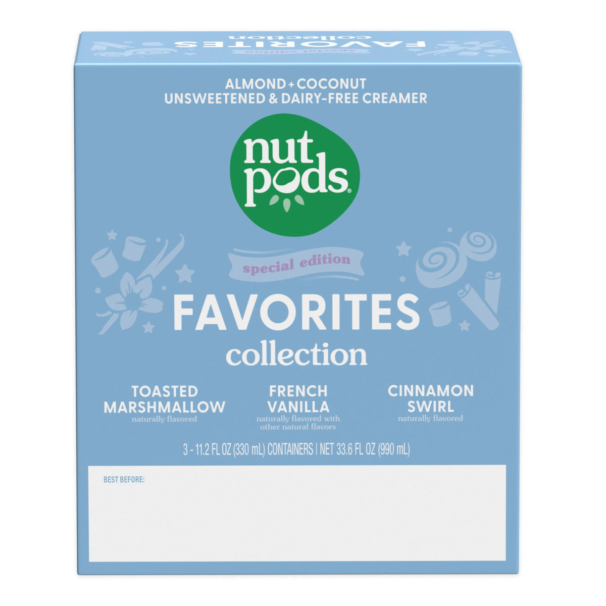 nutpods cinnamon swirl coffee creamer, warm spice without added sugar.