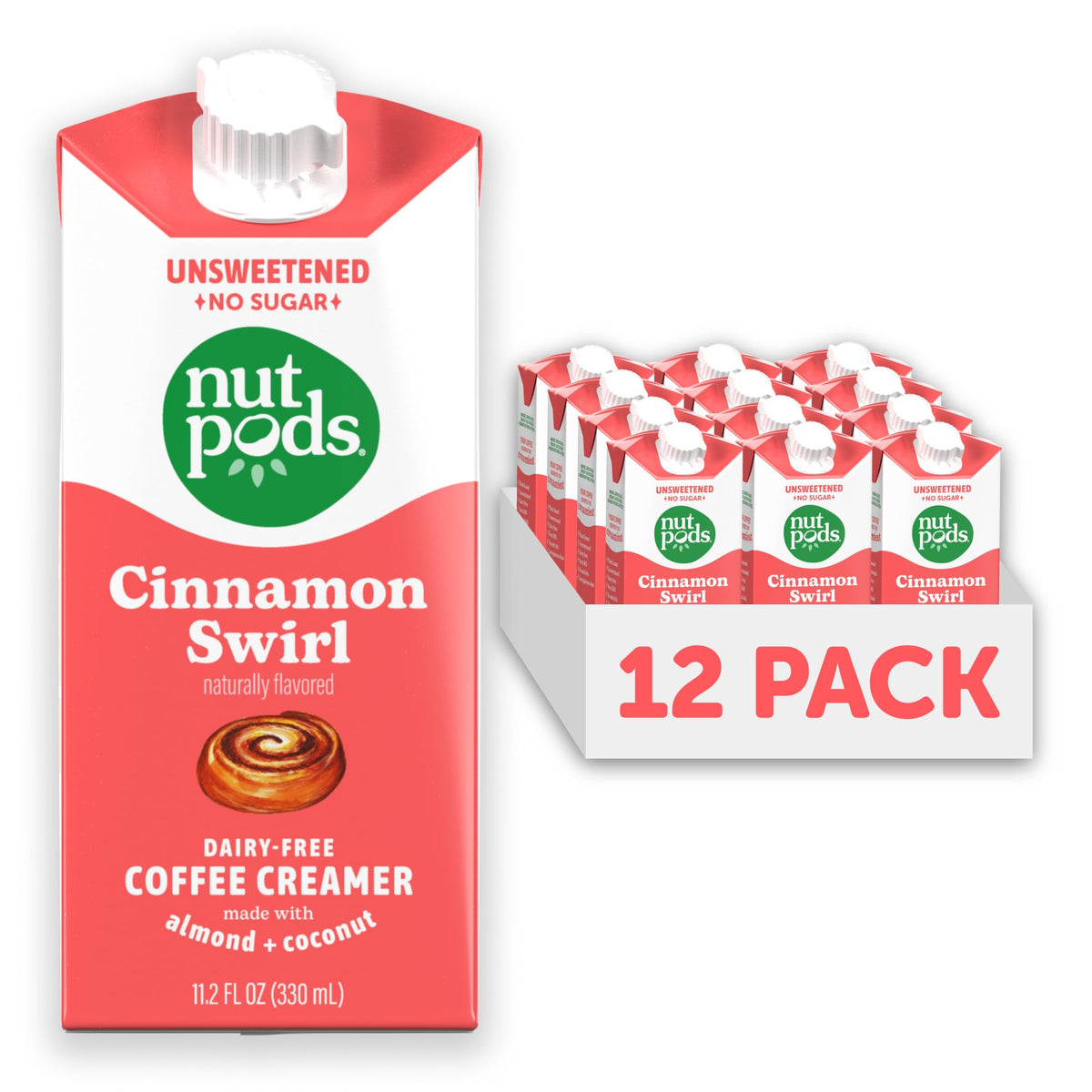 nutpods Cinnamon Swirl creamer bottle pour enhances coffee with dairy-free creaminess