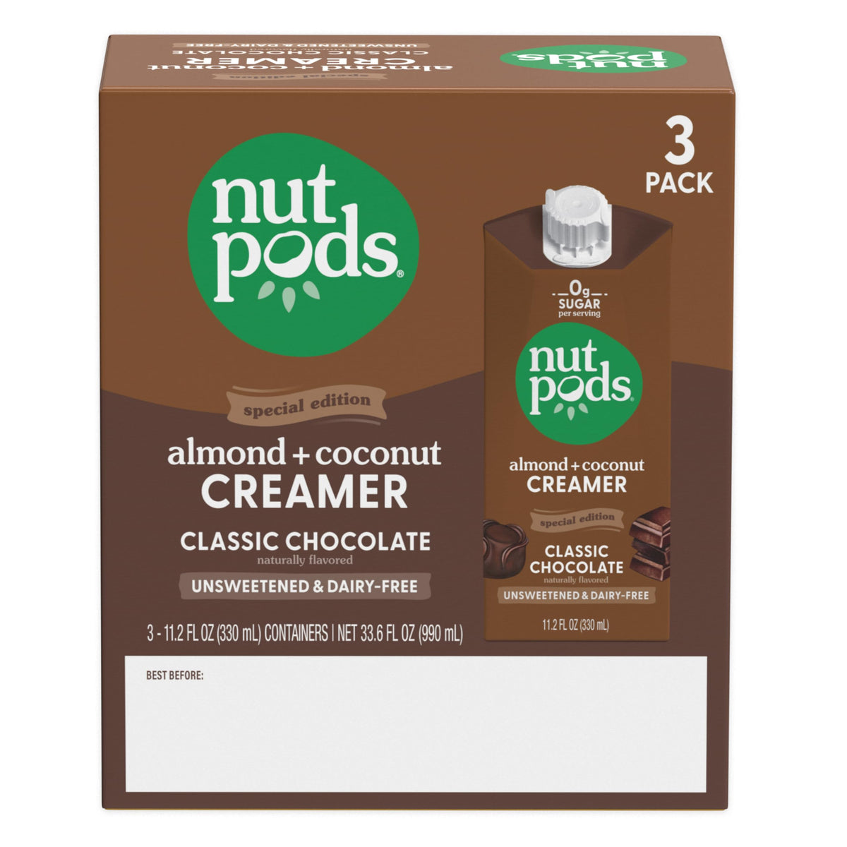 nutpods Classic Chocolate creamer close-up showing ingredients and dairy-free formula