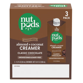 nutpods Classic Chocolate creamer close-up showing ingredients and dairy-free formula