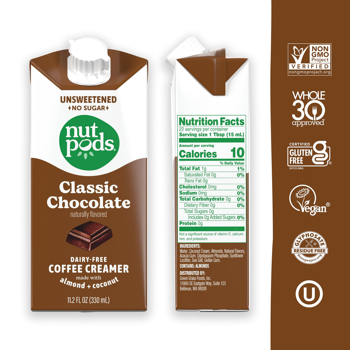 nutpods Classic Chocolate creamer pouring into coffee for creamy, unsweetened notes