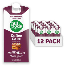 Nutpods Coffee Cake unsweetened creamer 12-pack, pantry-ready for everyday coffee