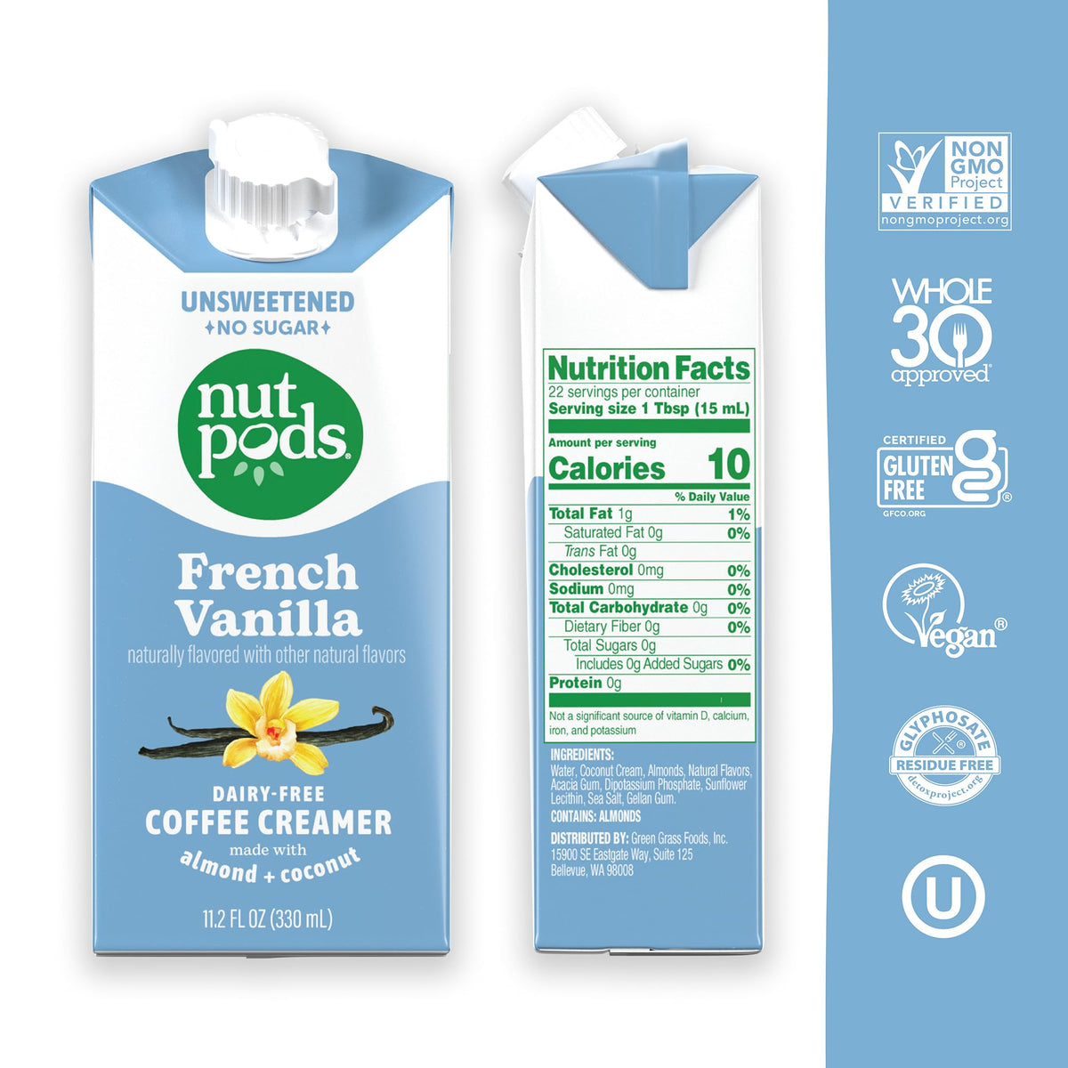 Nutpods unsweetened French Vanilla creamer pour demonstrates smooth, zero-sugar flavor in coffee