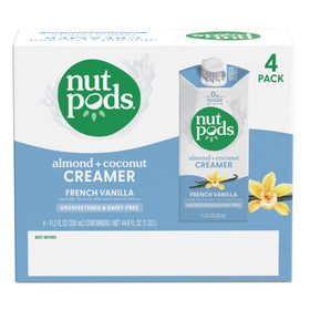 nutpods French Vanilla Creamer 4-pack box display for easy pantry stock