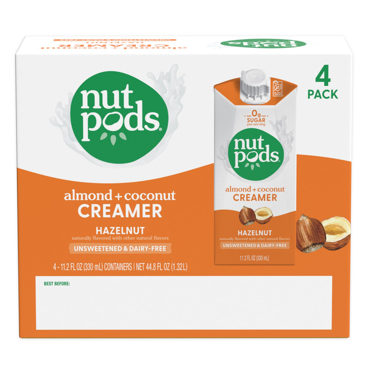 Creamy stream into coffee cup with nutpods Hazelnut Creamer, vegan option.