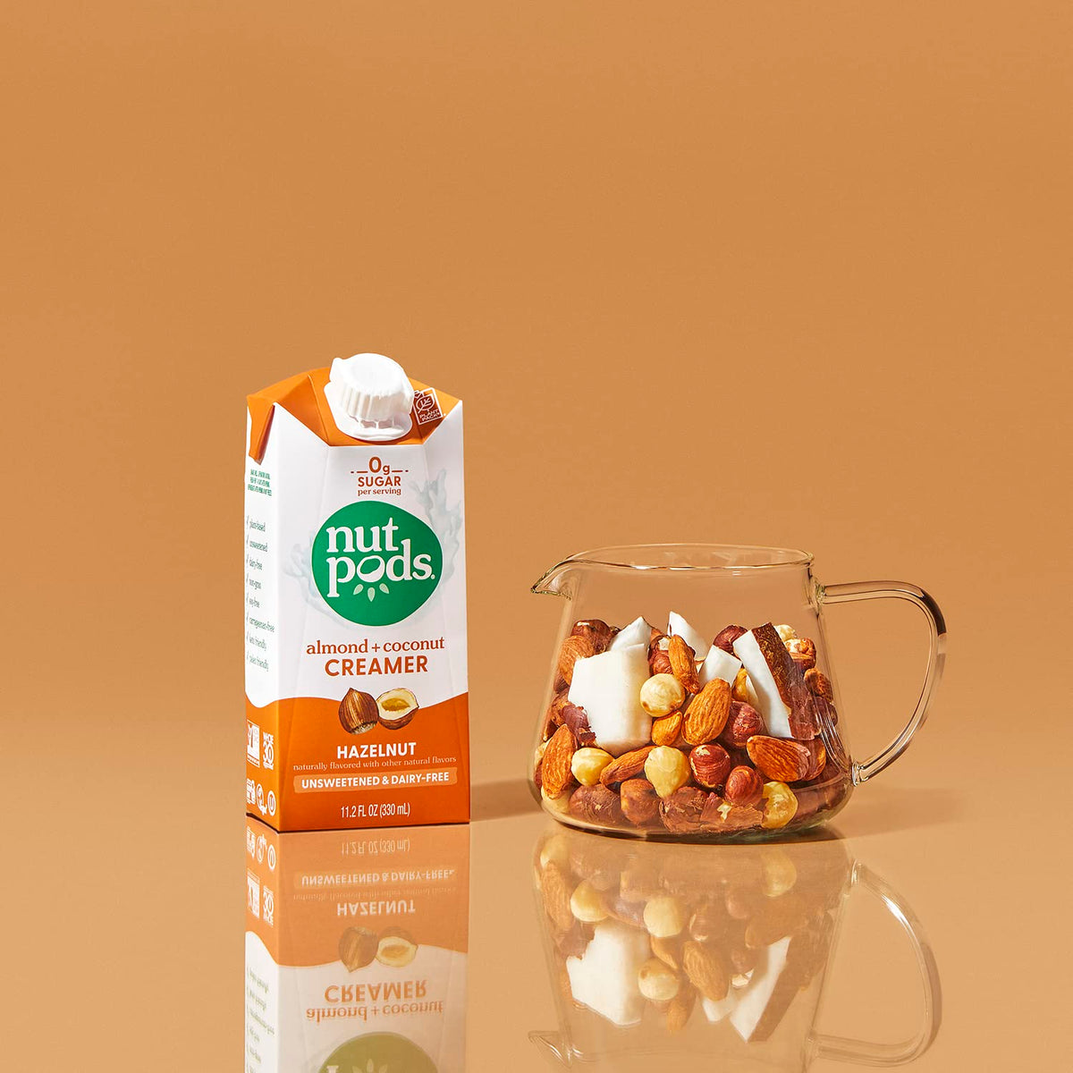 nutpods Hazelnut Creamer pantry-ready bottle, long shelf life for busy mornings