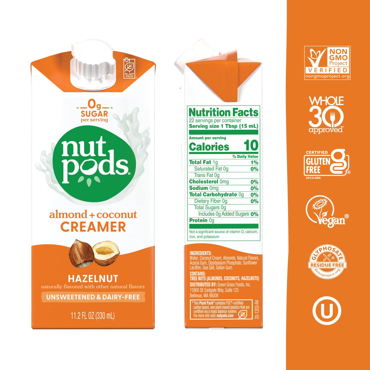 nutpods Hazelnut Creamer pouring into coffee, keto-friendly dairy-free creamer