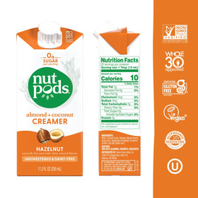 nutpods Hazelnut Creamer pouring into coffee, keto-friendly dairy-free creamer