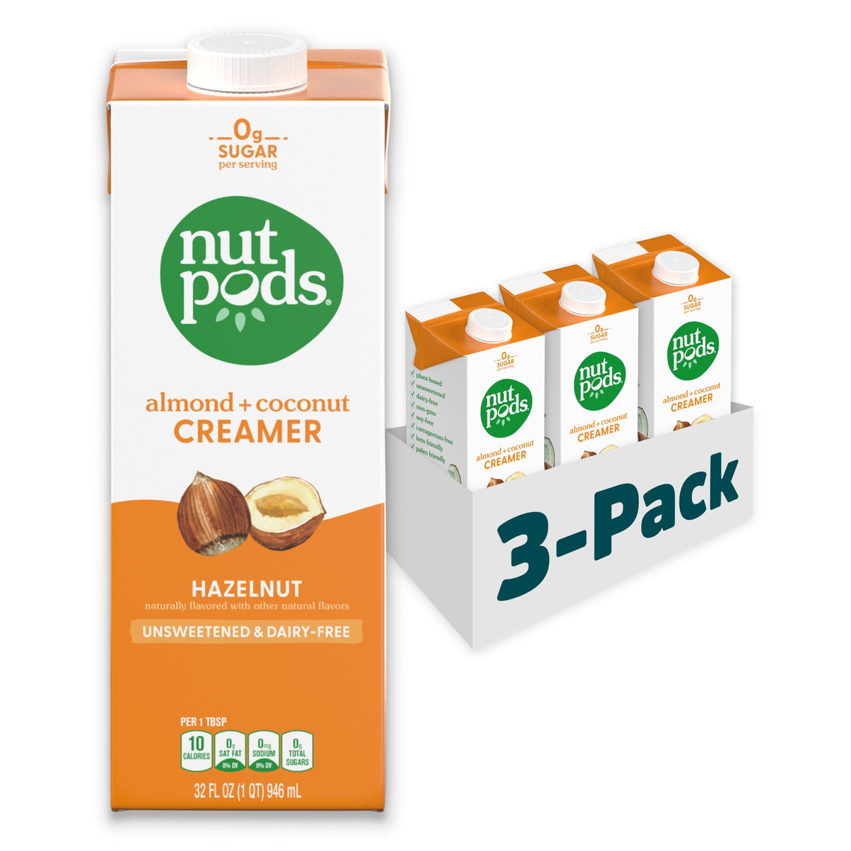 Nutpods hazelnut unsweetened creamer bottle poured into coffee for subtle flavor