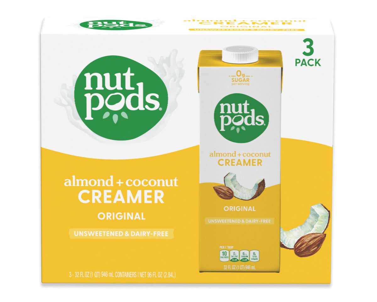 nutpods Original Unsweetened coffee cup with creamy, sugar-free plant-based creamer