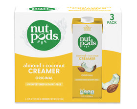 nutpods Original Unsweetened coffee cup with creamy, sugar-free plant-based creamer