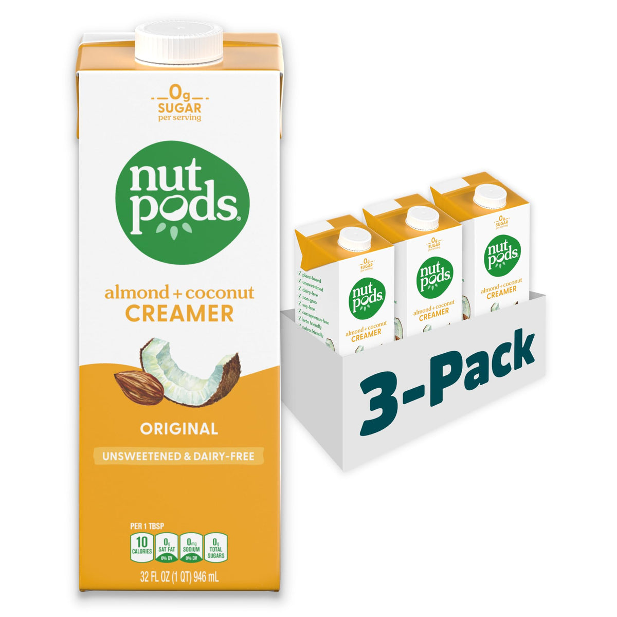 nutpods Original Unsweetened creamer being poured into coffee for dairy-free richness