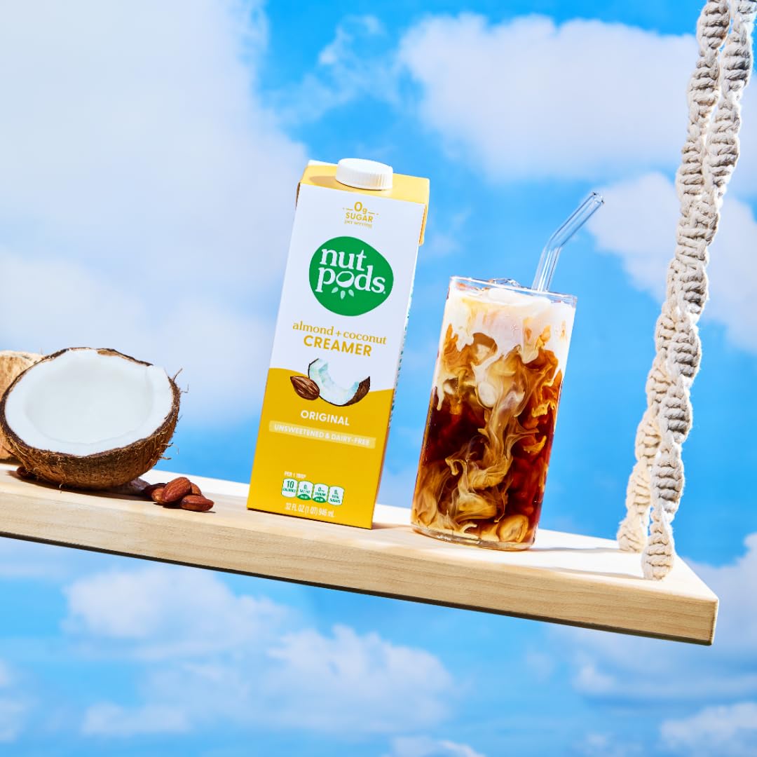 nutpods Original Unsweetened liquid creamer pour mid-pour into cup