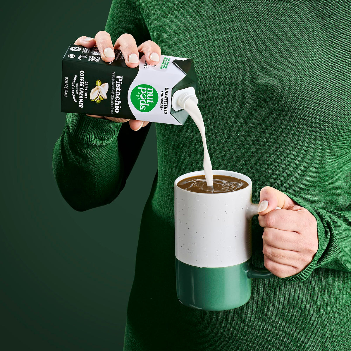 nutpods pistachio creamer in morning coffee elevates the routine.