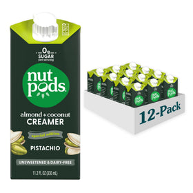 nutpods pistachio creamer bottle poured into coffee for a dairy-free creamy boost.